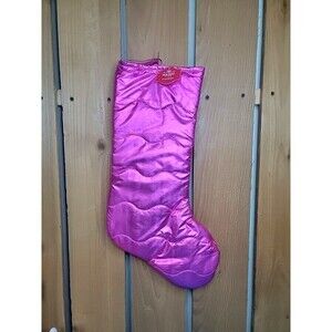 Holiday Time 20 Inch Quilted Pink Bright Christmas Stocking Shiny